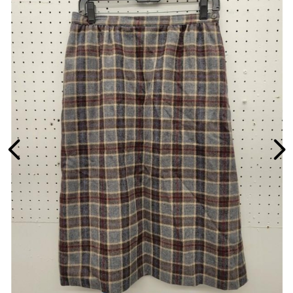 Pendleton Plaid Pencil Skirt - Burgundy and Gray